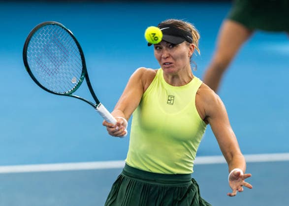 January 4, 2026, Brisbane, Qld, Australia: PAULA BADOSA of Spain hits a forehand volley during her womenÃ¢â‚¬â ¢s doubles round one match with ARYNA SABALENKA against.ZHANG SHUAI and LIUDMILA SAMSONOVA at the Brisbane International. Brisbane Australia - ZUMAt173 20260104_zsp_t173_049 Copyright: xStephanexThomasx