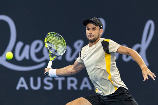 January 4, 2026, Brisbane, Qld, Australia: ALEKSANDAR VUKIC of Australia plays a forehand during his MenÃ¢â‚¬â ¢s Singles round one match against FRANCES TIAFOE of the United States at the Brisbane International. Tiafoe won the match 6-2 6-2. Brisbane Australia - ZUMAt173 20260104_zsp_t173_081 Copyright: xStephanexThomasx