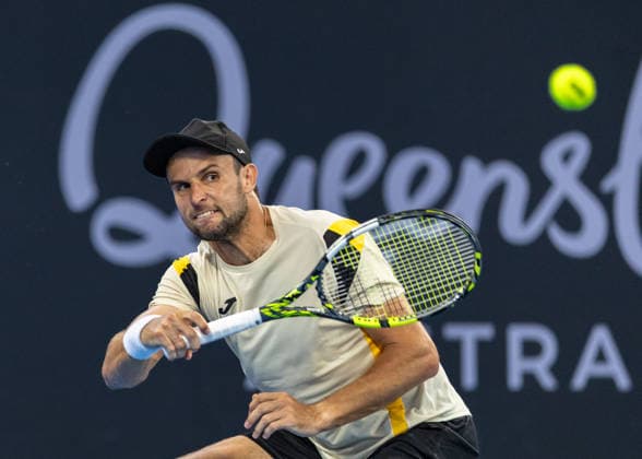 January 4, 2026, Brisbane, Qld, Australia: ALEKSANDAR VUKIC of Australia plays a forehand during his MenÃ¢â‚¬â ¢s Singles round one match against FRANCES TIAFOE of the United States at the Brisbane International. Tiafoe won the match 6-2 6-2. Brisbane Australia - ZUMAt173 20260104_zsp_t173_082 Copyright: xStephanexThomasx