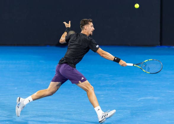 January 4, 2026, Brisbane, Qld, Australia: THANASI KOKKINAKIS of Australia plays a backhand during his MenÃ¢â‚¬â ¢s doubles round one match with NICK KYRGIOS of Australia against MATTHEW EBDEN and RAJEEV RAM at the Brisbane International. Brisbane Australia - ZUMAt173 20260104_zsp_t173_085 Copyright: xStephanexThomasx
