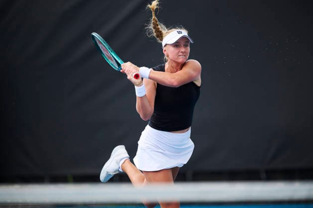 BRISBANE, AUSTRALIA - JANUARY 03: Taylah Preston of Australia returns a shot in the Women s Singles Qualifying second round match against Zhang Shuai of China ahead of the 2026 Brisbane International at Pat Rafter Arena on January 3, 2026 in Brisbane, Australia.  Copyright: xVCGx 111613104648