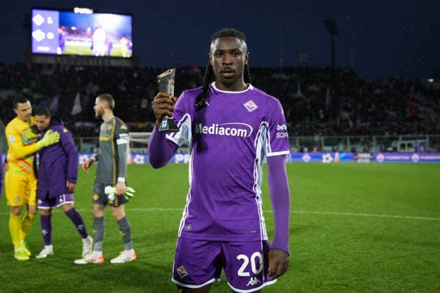 Fiorentina s Moise Kean Panini Player of the match at the end of the Serie A soccer match between Fiorentina and Cremonese at the Artemio Franchi Stadium in Florence, north Italy - Sunday, January 4, 2026 -  Copyright: xMassimoxPaolone LaPressex