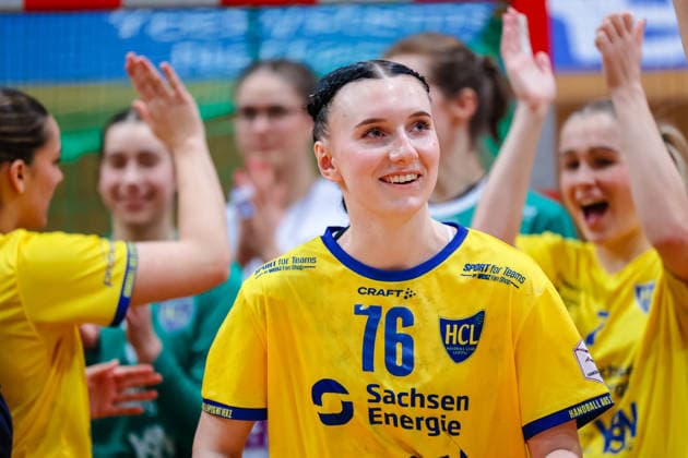 Player of the match of Leipzig, Lisa Lammich HC Leipzig, 76 , joy, smile, HC Leipzig vs Fuechse Berlin, Handball, 2 Alsco Handball Bundesliga Women, Matchday 12, Season 2025 2026, 04 01 2026, HC Leipzig vs Fuechse Berlin, Handball, 2 Alsco Handball Bundesliga Women, Matchday 12, Season 2025 2026, 04 01 2026 Leipzig Copyright: xEibner-Pressefoto LauraxRoemerx EP_LRR