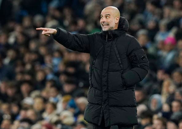 Manchester, England, 4th January 2026. Pep Guardiola coach of Manchester City looks on during the Manchester City vs Chelsea Premier League match at the Etihad Stadium, Manchester. Picture credit should read: Andrew Yates Sportimage EDITORIAL USE ONLY. No use with unauthorised audio, video, data, fixture lists, club league logos or live services. Online in-match use limited to 120 images, no video emulation. No use in betting, games or single club league player publications. SPI_042_AY_Man_City_Chelsea SPI-4432-0042