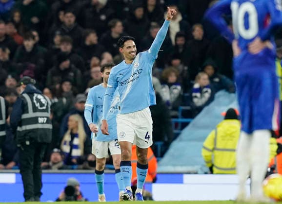 Manchester, England, 4th January 2026. Tijjani Reijnders of Manchester City celebrates scoring the first goal during the Manchester City vs Chelsea Premier League match at the Etihad Stadium, Manchester. Picture credit should read: Andrew Yates Sportimage EDITORIAL USE ONLY. No use with unauthorised audio, video, data, fixture lists, club league logos or live services. Online in-match use limited to 120 images, no video emulation. No use in betting, games or single club league player publications. SPI_052_AY_Man_City_Chelsea SPI-4432-0051
