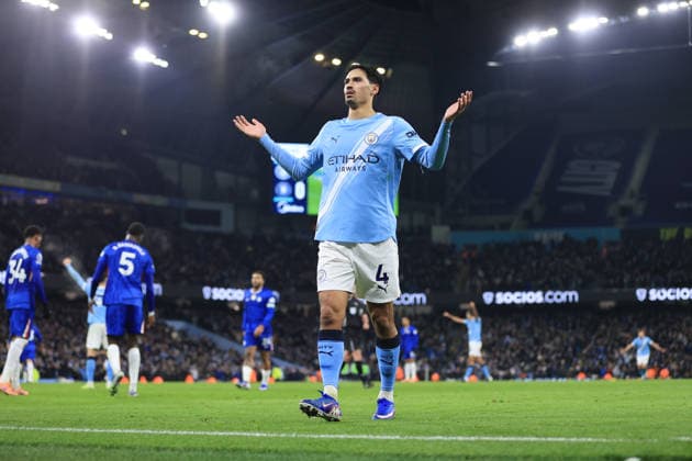 Fußball Premier League Manchester City gegen Chelsea 4. Januar 2026 Premier League Manchester City gegen Chelsea Tijjani Reijnders von Manchester City jubelt nach seinem ersten Tor Foto Simon Stacpoole Abseits Manchester UK  Copyright: xSimonxStacpoolexOffside
