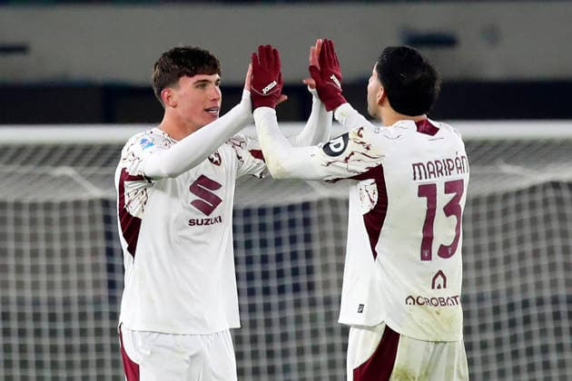 Torino™s Cesare Casadei celebration goal 0-2 during the Serie A soccer match between Hellas Verona and Torino FC at the Bentegodi Stadium in Verona, north west Italy - Sunday , January 04 , 2026. - Soccer .  Copyright: xPaolaxGarbuio Lapressex