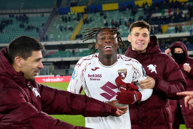 Torino™s Alieu Njie celebration goal 0-3 during the Serie A soccer match between Hellas Verona and Torino FC at the Bentegodi Stadium in Verona, north west Italy - Sunday , January 04 , 2026. - Soccer .  Copyright: xPaolaxGarbuio Lapressex