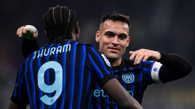 FC Internazionale v Bologna FC - Serie A Marcus Thuram of FC Internazionale celebrates with Lautaro Martinez of FC Internazionale after scoring a goal during the Serie A football match between FC Internazionale and Bologna FC. Milan Italy Copyright: xNicolòxCampox