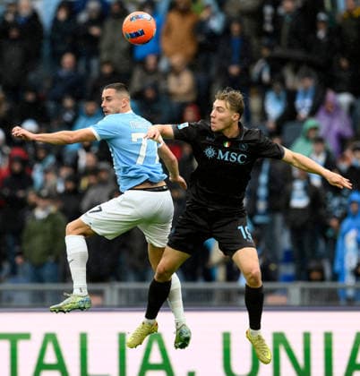 (260104) -- ROME, Jan. 4, 2026 -- Napoli s Rasmus Hojlund (R) vies with Lazio s Adam Marusic during a Serie A football match between Lazio and Napoli in Rome, Italy, Jan. 4, 2026. (Photo by Xinhua) (SP)ITALY-ROME-FOOTBALL-SERIE A- LAZIO VS NAPOLI AugustoxCasasoli 