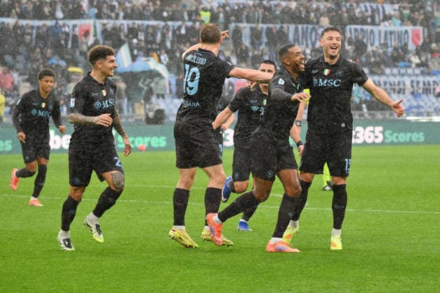 4th January 2026, Stadio Olimpico, Rome, Italy; Italian Serie A Football; Lazio versus Napoli; Napoli& x2019;s players celebrate after the 0-2 goal  AllShotLive