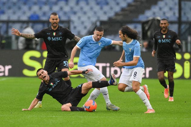 CALCIO - Serie A - SS Lazio vs SSC Napoli Eljif Elmas of SSC Napoli under pressure from Adam Marusic of SS Lazio during the match of 18th day of the Serie A Championship between S.S.Lazio and S.S.C. Napoli at the Olimpico Stadium on Jan 4, 2025 in Rome, Italy. during SS Lazio vs SSC Napoli, Italian soccer Serie A match in Rome, Italy, January 04 2026 Rome Italy  Copyright: xIPAxSport ABACAx