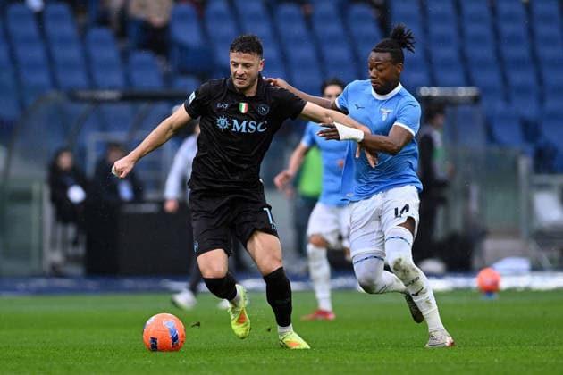 Italy Serie A match SS Lazio - SSC Napoli Amir Rahmani of Napoli (L) and Tijjani Noslin of Lazio during the Serie A match between Lazio and Napoli at Stadio Olimpico Lazio 0 - 2 Napoli Rome Italy Copyright: xGennaroxMasix xSOPAxImagesx 2026Masi4Gennaio010