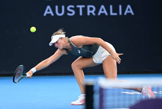 TENNIS BRISBANE INTERNATIONAL, Olivia Gadecki of Australia in action against Ann Li of the USA during day two of the Brisbane International tennis tournament at Pat Rafter Arena in Brisbane, Monday, January 5, 2026. ( NO ARCHIVING, EDITORIAL USE ONLY BRISBANE QUEENSLAND AUSTRALIA  Copyright: xDARRENxENGLANDx 20260105179212627320