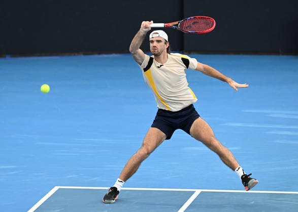 TENNIS BRISBANE INTERNATIONAL, Tomas Machac of the Czech¯Republic in action against Jiri Lehecka of the Czech Republic during day two of the Brisbane International tennis tournament at Pat Rafter Arena in Brisbane, Monday, January 5, 2026. ( NO ARCHIVING, EDITORIAL USE ONLY BRISBANE QUEENSLAND AUSTRALIA  Copyright: xDARRENxENGLANDx 20260105139007841368