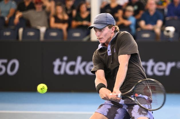 TENNIS BRISBANE INTERNATIONAL, Dane Sweeny of Australia in action against Reilly Opelka of The United States during day two of the Brisbane International tennis tournament at Pat Rafter Arena in Brisbane, Monday, January 5, 2026. ( NO ARCHIVING, EDITORIAL USE ONLY BRISBANE QUEENSLAND AUSTRALIA  Copyright: xZAINxMOHAMMEDx 20260105173622522583