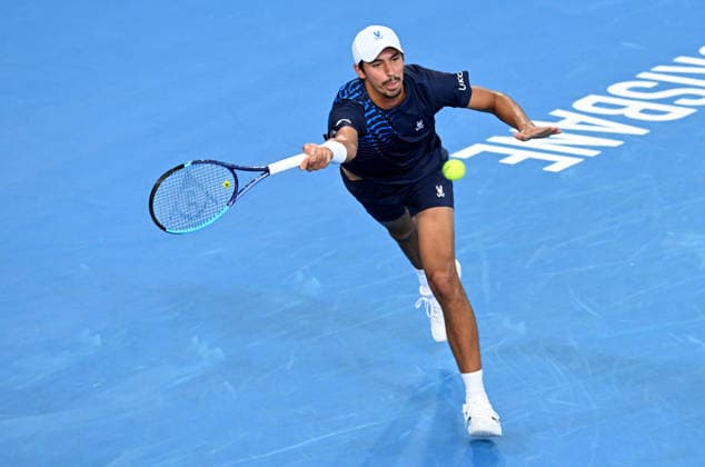 TENNIS BRISBANE INTERNATIONAL, Alexei Popyrin of Australia in action against Quentin Halys of France during day two of the Brisbane International tennis tournament at Pat Rafter Arena in Brisbane, Monday, January 5, 2026. ( NO ARCHIVING, EDITORIAL USE ONLY BRISBANE QUEENSLAND AUSTRALIA  Copyright: xDARRENxENGLANDx 20260105112189144303