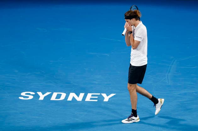 TENNIS UNITED CUP SYDNEY, Alexander Zverev of team Germany reacts in his Group F singles match against Hubert Hurkacz of team Poland during day four of the 2026 United Cup at Ken Rosewall Arena in Sydney, Monday, January 5, 2026. ( NO ARCHIVING, EDITORIAL USE ONLY SYDNEY NEW SOUTH WALES AUSTRALIA  Copyright: xMARKxEVANSx 20260105122606332953