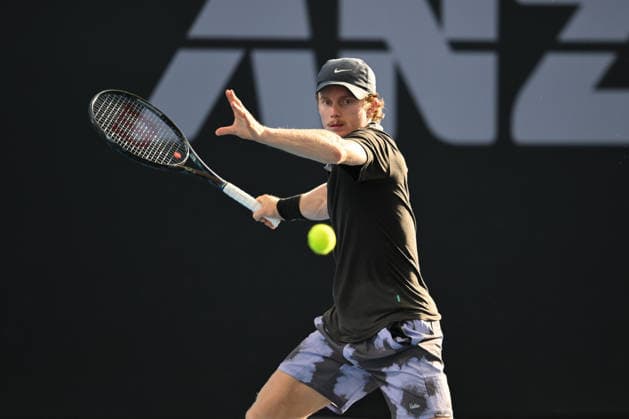 TENNIS BRISBANE INTERNATIONAL, Dane Sweeny of Australia in action against Reilly Opelka of The United States during day two of the Brisbane International tennis tournament at Pat Rafter Arena in Brisbane, Monday, January 5, 2026. ( NO ARCHIVING, EDITORIAL USE ONLY BRISBANE QUEENSLAND AUSTRALIA  Copyright: xZAINxMOHAMMEDx 20260105134756551316