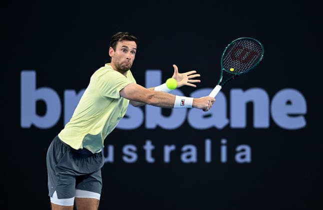 TENNIS BRISBANE INTERNATIONAL, Quentin Halys of France celebrates winning against Alexei Popyrin of Australia during day two of the Brisbane International tennis tournament at Pat Rafter Arena in Brisbane, Monday, January 5, 2026. ( NO ARCHIVING, EDITORIAL USE ONLY BRISBANE QUEENSLAND AUSTRALIA  Copyright: xDARRENxENGLANDx 20260105157470909867