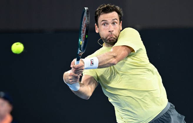 TENNIS BRISBANE INTERNATIONAL, Quentin Halys of France in action against Alexei Popyrin of Australia during day two of the Brisbane International tennis tournament at Pat Rafter Arena in Brisbane, Monday, January 5, 2026. ( NO ARCHIVING, EDITORIAL USE ONLY BRISBANE QUEENSLAND AUSTRALIA  Copyright: xDARRENxENGLANDx 20260105138759246110