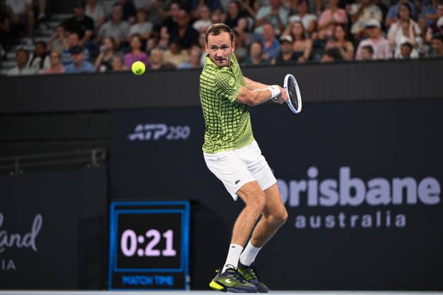 TENNIS BRISBANE INTERNATIONAL, Daniil Medvedev in action against Marton Fucsovics of Hungary during day two of the Brisbane International tennis tournament at Pat Rafter Arena in Brisbane, Monday, January 5, 2026. ( NO ARCHIVING, EDITORIAL USE ONLY BRISBANE QUEENSLAND AUSTRALIA  Copyright: xZAINxMOHAMMEDx 20260105182546767861