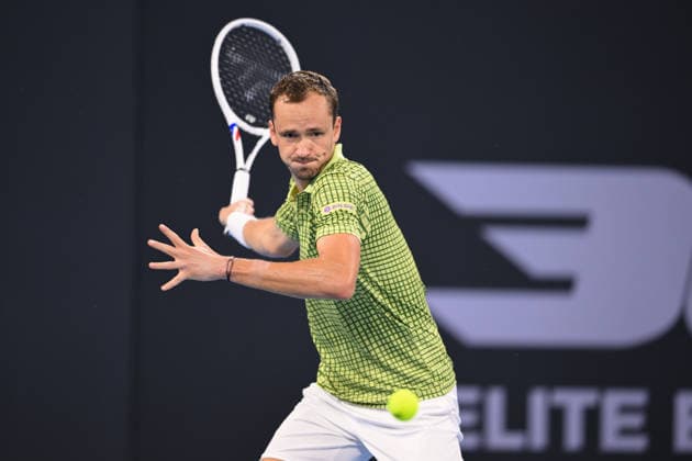 TENNIS BRISBANE INTERNATIONAL, Daniil Medvedev in action against Marton Fucsovics of Hungary during day two of the Brisbane International tennis tournament at Pat Rafter Arena in Brisbane, Monday, January 5, 2026. ( NO ARCHIVING, EDITORIAL USE ONLY BRISBANE QUEENSLAND AUSTRALIA  Copyright: xZAINxMOHAMMEDx 20260105157175846011