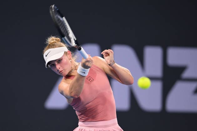 TENNIS BRISBANE INTERNATIONAL, Emerson Jones of Australia in action against Tatjana Maria of Germany during day two of the Brisbane International tennis tournament at Pat Rafter Arena in Brisbane, Monday, January 5, 2026. ( NO ARCHIVING, EDITORIAL USE ONLY BRISBANE QUEENSLAND AUSTRALIA  Copyright: xZAINxMOHAMMEDx 20260105110725015970