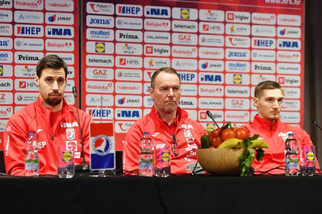 Croatia National Handball Team: press conference, PK, Pressekonferenz Ivan Martinovic of Croatia, head coach of Croatia Dagur Sigurdsson and Dominik Kuzmanovic of Croatia during a press connference on January 5, 2026. in Prelog, Croatia. Croatia will play frinedly match against Germany.  VjeranxZganecxRogulja PIXSELL
