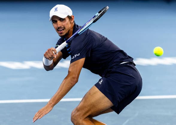 January 5, 2026, Brisbane, Qld, Australia: ALEXEI POPYRIN of Australia plays a forehand during his MenÃ¢â‚¬â ¢s Singles round one match against QUENTIN HALYS of France at the Brisbane International. Brisbane Australia - ZUMAt173 20260105_zsp_t173_039 Copyright: xStephanexThomasx