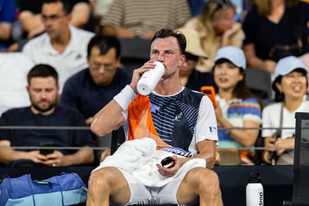 January 5, 2026, Brisbane, Qld, Australia: MARTON FUCSOVICS of Hungary sits on the bench during his MenÃ¢â‚¬â ¢s Singles round one match against DANIIL MEDVEDEV of Russia at the Brisbane International. Brisbane Australia - ZUMAt173 20260105_zsp_t173_051 Copyright: xStephanexThomasx