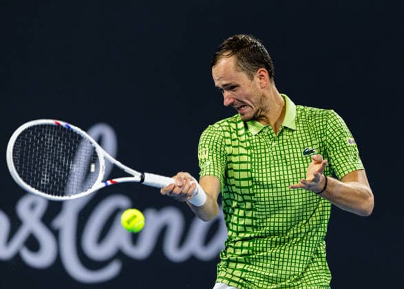 January 5, 2026, Brisbane, Qld, Australia: DANIIL MEDVEDEV of Russia plays a forehand during his MenÃ¢â‚¬â ¢s Singles round one match against MARTON FUCSOVICS of Hungary at the Brisbane International. Brisbane Australia - ZUMAt173 20260105_zsp_t173_052 Copyright: xStephanexThomasx