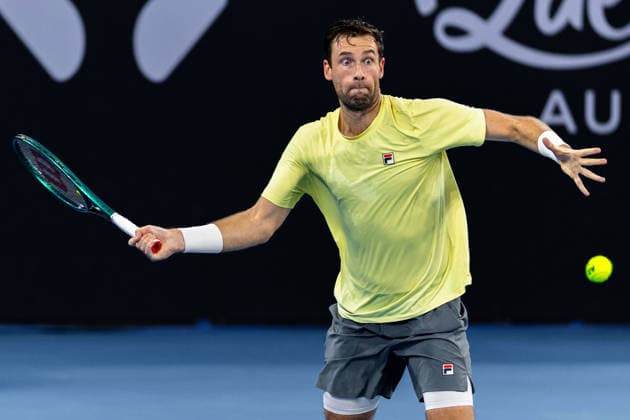January 5, 2026, Brisbane, Qld, Australia: QUENTIN HALYS of France plays a forehand during his MenÃ¢â‚¬â ¢s Singles round one match against ALEXEI POPYRIN of Australia at the Brisbane International. Brisbane Australia - ZUMAt173 20260105_zsp_t173_040 Copyright: xStephanexThomasx