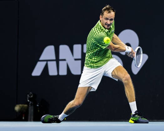January 5, 2026, Brisbane, Qld, Australia: DANIIL MEDVEDEV of Russia plays a backhand during his MenÃ¢â‚¬â ¢s Singles round one match against MARTON FUCSOVICS of Hungary at the Brisbane International. Brisbane Australia - ZUMAt173 20260105_zsp_t173_059 Copyright: xStephanexThomasx