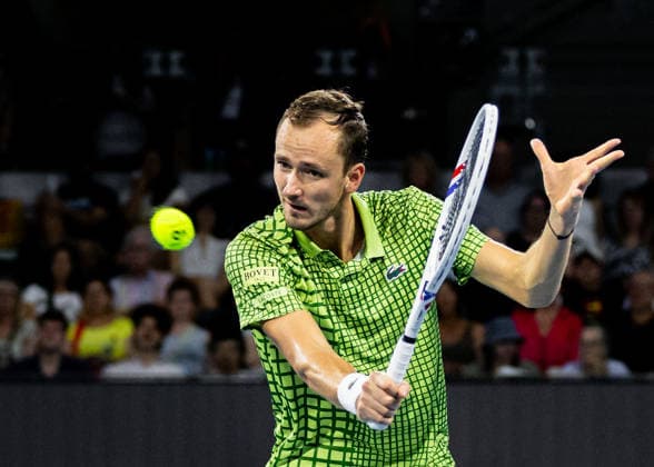 January 5, 2026, Brisbane, Qld, Australia: DANIIL MEDVEDEV of Russia plays a backhand volley during his MenÃ¢â‚¬â ¢s Singles round one match against MARTON FUCSOVICS of Hungary at the Brisbane International. Brisbane Australia - ZUMAt173 20260105_zsp_t173_066 Copyright: xStephanexThomasx