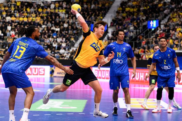 260105 Jonathan Carlsbogard of Sweden during the international friendly between Sweden and Brazil on January 5, 2026 in Jönköping Photo Carl Sandin BILDBYRAN code CS CS0829 handball handboll handball international friendly sverige sweden brasilien bbeng  Copyright: CARLxSANDIN BB260105CS007