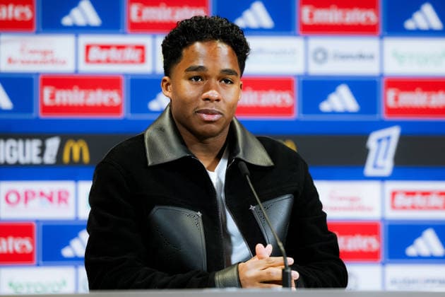 Endrick (Olympique Lyonnais 9) speaks to the media during the press conference, PK, Pressekonferenz presented by Olympique Lyonnais in Lyon, France. Copyright: xPaulinexFIGUETx xSPPx Sportspressphoto_SPR78889