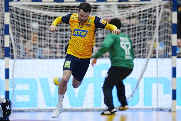 JÖNKÖPING, SWEDEN 20260105 Swedens Sebastian Karlsson cheers after scoring a goal during Mondays international handball training match between Sweden and Brazil at Husqvarna Garden JÖNKÖPING, SWEDEN x9200x  Copyright: xBjörnxLarssonxRosvall TTx HANDBOLL SVERIGE-BRASILIEN
