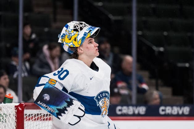 260105 Goaltender Petteri Rimpinen of Finland during the 2026 IIHF World Junior Championship bronze medal game between Canada and Finland on January 5, 2026 in Saint Paul Photo Joel Marklund BILDBYRAN kod JM JM0773 bbeng ishockey ice hockey jvm junior vm u20 2026 iihf world junior championship world juniors bronsmatch bronze medal game canada kanada finlandfinland  Copyright: JOELxMARKLUND BB260105JM003