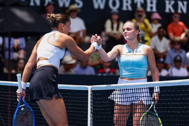 Panna Udvardy of Hungary and Sara Bejlek of Czech Republic after the match during Round 32 Women™s ASB Classic Tennis Tournament at Manuka Doctor Arena, Auckland, New Zealand on Monday 5 January 2026. Photo: Joshua Devenie z Copyright: xx
