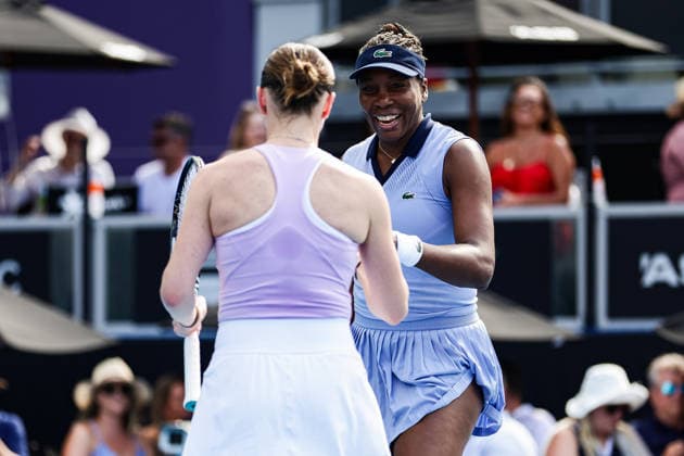 Ukraine s Elina Svitolina and USA™s Venus Williams celebrate after getting a point during Round 16 Doubles Women™s ASB Classic Tennis Tournament at Manuka Doctor Arena, Auckland, New Zealand on Monday 5 January 2026. Photo: Joshua Devenie z Copyright: xx