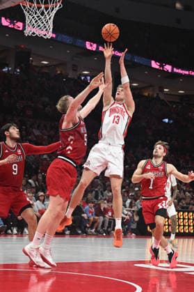 January 5, 2026: Ohio State Buckeyes center Christoph Tilly (13) takes a shot against Nebraska Cornhuskers forward Rienk Mast (51) in their game in Columbus, Ohio. CSM Columbus USA - ZUMAc04_ 20260105_zma_c04_016 Copyright: xBrentxClarkx