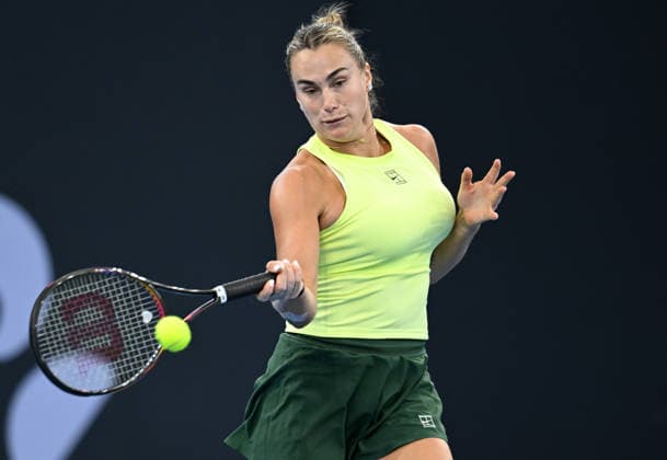 TENNIS BRISBANE INTERNATIONAL, Aryna Sabalenka of Belarus in action against Cristina Bucsa of Spain during day three of the Brisbane International tennis tournament at Pat Rafter Arena in Brisbane, Tuesday, January 6, 2026. ( NO ARCHIVING, EDITORIAL USE ONLY BRISBANE QUEENSLAND AUSTRALIA  Copyright: xDARRENxENGLANDx 20260106125863219218