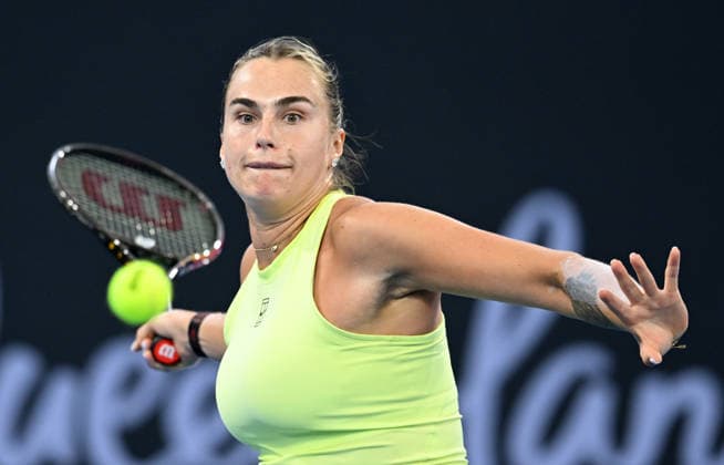 TENNIS BRISBANE INTERNATIONAL, Aryna Sabalenka of Belarus in action against Cristina Bucsa of Spain during day three of the Brisbane International tennis tournament at Pat Rafter Arena in Brisbane, Tuesday, January 6, 2026. ( NO ARCHIVING, EDITORIAL USE ONLY BRISBANE QUEENSLAND AUSTRALIA  Copyright: xDARRENxENGLANDx 20260106157788865790