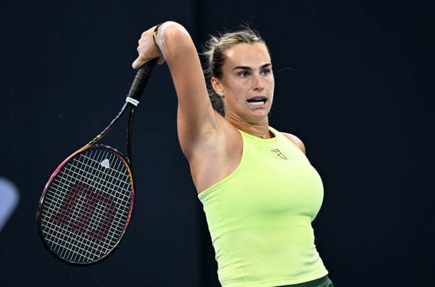 TENNIS BRISBANE INTERNATIONAL, Aryna Sabalenka of Belarus in action against Cristina Bucsa of Spain during day three of the Brisbane International tennis tournament at Pat Rafter Arena in Brisbane, Tuesday, January 6, 2026. ( NO ARCHIVING, EDITORIAL USE ONLY BRISBANE QUEENSLAND AUSTRALIA  Copyright: xDARRENxENGLANDx 20260106159178992098