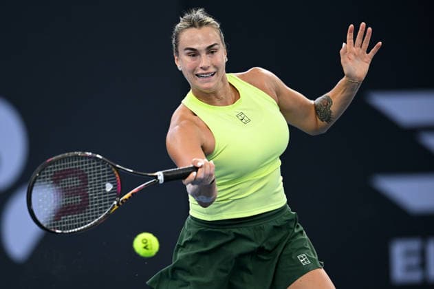 TENNIS BRISBANE INTERNATIONAL, Aryna Sabalenka of Belarus in action against Cristina Bucsa of Spain during day three of the Brisbane International tennis tournament at Pat Rafter Arena in Brisbane, Tuesday, January 6, 2026. ( NO ARCHIVING, EDITORIAL USE ONLY BRISBANE QUEENSLAND AUSTRALIA  Copyright: xDARRENxENGLANDx 20260106160032971676