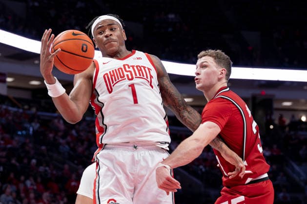 January 5, 2026, Columbus, Ohio, U.S: Ohio State Buckeyes forward Amare Bynum (1) grabs a defensive rebound away from Nebraska Cornhuskers guard Cale Jacobsen (31) during the game between the Nebraska Cornhuskers and the Ohio State Buckeyes at Value City Arena, Columbus, Ohio. Columbus U.S - ZUMAs304 20260105_zaf_s304_022 Copyright: xScottxStuartx
