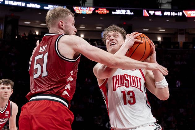 January 5, 2026, Columbus, Ohio, U.S: Ohio State Buckeyes center Christoph Tilly (13) drives with the ball against Nebraska Cornhuskers forward Rienk Mast (51) during the game between the Nebraska Cornhuskers and the Ohio State Buckeyes at Value City Arena, Columbus, Ohio. Columbus U.S - ZUMAs304 20260105_zaf_s304_028 Copyright: xScottxStuartx
