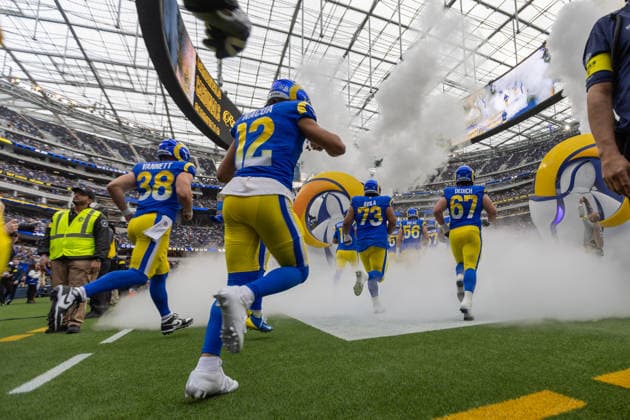 INGLEWOOD, CA - JANUARY 04: Los Angeles Rams wide receiver Puka Nacua 12 takes the field prior to an NFL, American Football Herren, USA game between the Arizona Cardinals and the Los Angeles Rams on January 4, 2026, at SoFi Stadium in Inglewood, CA. (Photo by Greg Fiore Icon Sportswire) NFL: JAN 04 Cardinals at Rams EDITORIAL USE ONLY Icon2601400599
