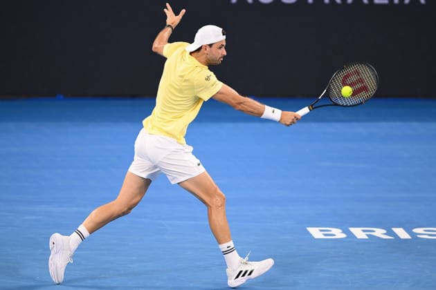 TENNIS BRISBANE INTERNATIONAL, Grigor Dimitrov of Bulgaria in action against Pablo Carreno Busta of Spain during day three of the Brisbane International tennis tournament at Pat Rafter Arena in Brisbane, Tuesday, January 6, 2026. ( NO ARCHIVING, EDITORIAL USE ONLY BRISBANE QUEENSLAND AUSTRALIA  Copyright: xZAINxMOHAMMEDx 20260106193285329872